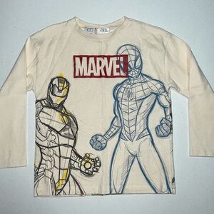 Zara Cream Tee with Red and Blue Graphics